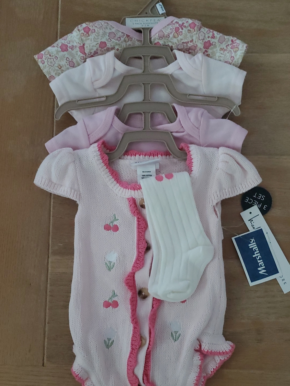 Pink Knit Cherry Romper with Matching Sock Set